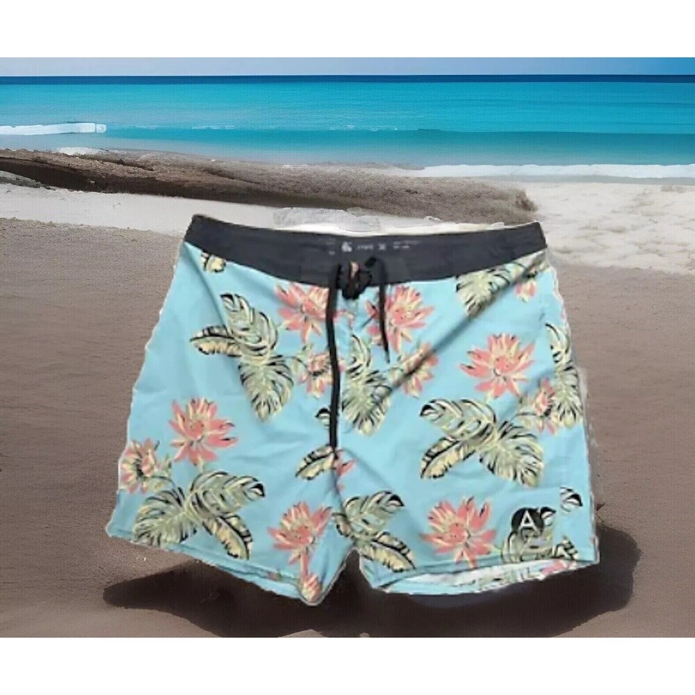 AMBIG Board Shorts Men‎ 38 M Swim Trunks Tropical Lace Up Zip Pocket Ambiguous